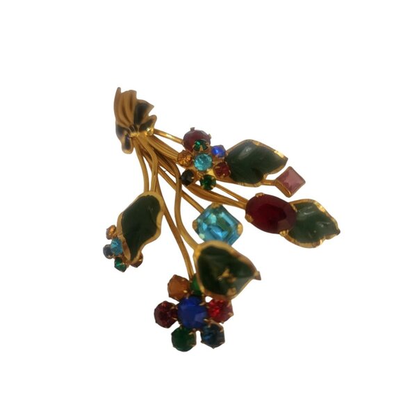 Fabulous Enameled and Jeweled Floral Spray Brooch (A5621) - Picture 2 of 6